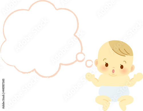イラスト素材 おむつ姿で困った表情の赤ちゃん 吹き出しピンク枠 ベビー全身 Baby Poster Ba Kuroshimaharu