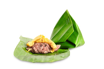 Thai dessert ,Sticky rice with stream custard isolated on white background.