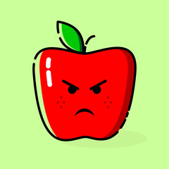 Red apple icon. Red apple angry emoticon. Red,green and white. Fruit character icon