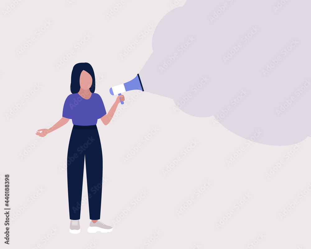 Sticker woman speaks into a megaphone