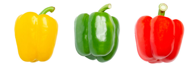 Three sweet pepper, paprika, isolated on white background