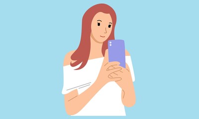 Woman with a phone. Addiction on the smartphone and the Internet. Social networks