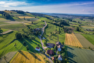 view over a  fields and meadows in switzerland 