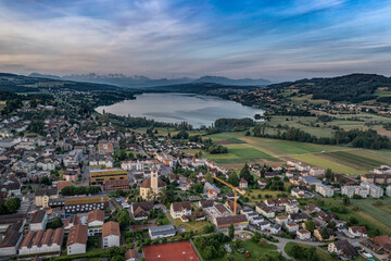 beautiful sunsett over the lake and the mountains 