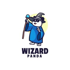 Vector Logo Illustration Wizard Panda Mascot Cartoon Style.