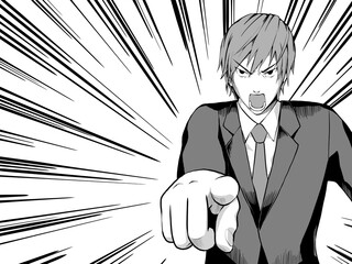 漫画風_指差して怒るサラリーマン_集中線あり