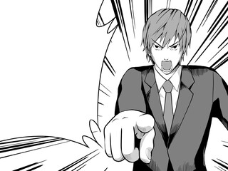 漫画風_指差して怒るサラリーマン_集中線・吹き出しあり