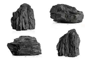 Natural charcoal isolated on white background.