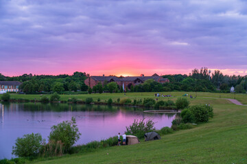 Fototapeta na wymiar Furzton lake at sunset in Milton Keynes. England