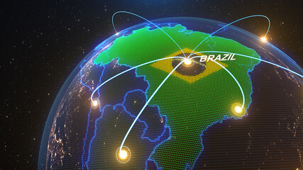 a world map of Brazil, 3d rendering, north america map, Brazil flag, Brazil map,