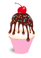 cupcake sweet with cherry vector