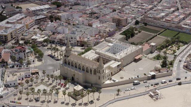 Aerial view over Santuario De Regla Church Chipiona city, spain
Drone view from Chipiona spain, 2021
