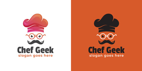 creative logos of master chef or smart chef, geek chef and professional cooking logo design - obrazy, fototapety, plakaty
