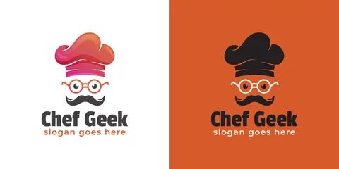 Fotobehang creative logos of master chef or smart chef, geek chef and professional cooking logo design © Agung