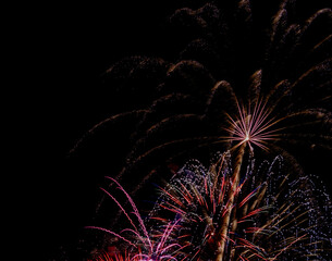 Fireworks in night sky, to celebrate a holiday, seasonal or special event.