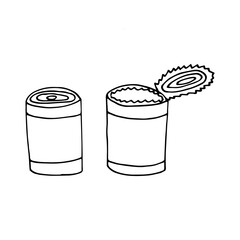 tin can set icon. hand drawn doodle. vector, scandinavian, nordic, minimalism, monochrome. camp, canned food.