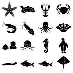 sea animal icon set vector sign symbol