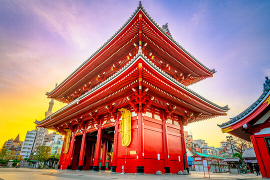 Sensoji at sunrise. Tokyo's oldest temple also known as Asakusa Kannon 
