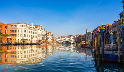 Panorama of Grand canal and Rialto bridge in Venice