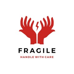 fragile handle with care hand glass logo vector icon illustration