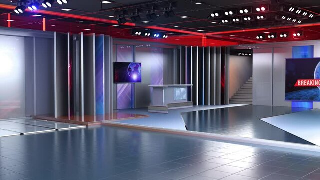 3D Virtual TV Studio News, Backdrop For TV Shows .TV On Wall.3D Virtual News Studio Background, Loop