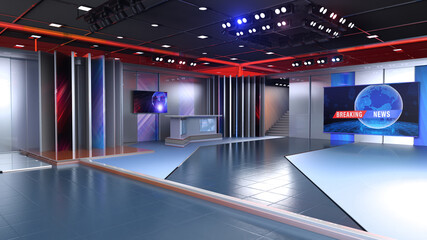 3D Virtual TV Studio News, Backdrop For TV Shows .TV On Wall.3D Virtual News Studio Background