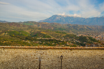 BERAT, ALBANIA: Mountain view from Berat castle, Albania