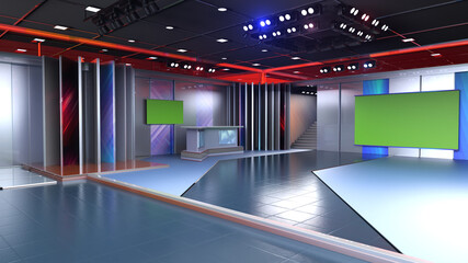 3D Virtual TV Studio News, Backdrop For TV Shows .TV On Wall.3D Virtual News Studio Background