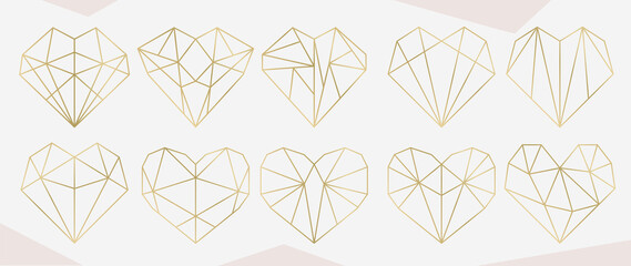 Heart icon vector. Golden geometric style heart. Luxury Love logo design isolated on white background. Design for website, love symbol, Valentine's day or wedding invitation element, Love sign.