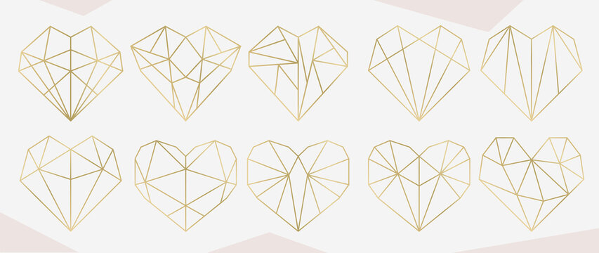 Heart icon vector. Golden geometric style heart. Luxury Love logo design isolated on white background. Design for website, love symbol, Valentine's day or wedding invitation element, Love sign.