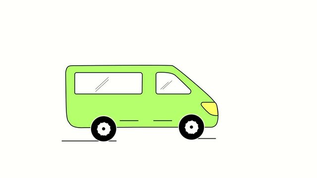 Seamless loop animation of minivan bus. Luma matte. Transport. Green.