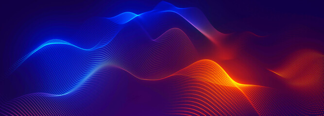 Obraz premium Abstract colorful digital particles wave with bokeh and light background, 3d render wave line dot background, line wave light glowing effect particular background.