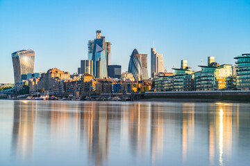 London financial district in early morning light. England