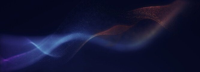 Creative abstract wave technology background with blue light digital effect particulars. 3d Render