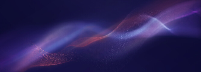 Creative abstract wave technology background with blue light digital effect particulars. 3d Render.