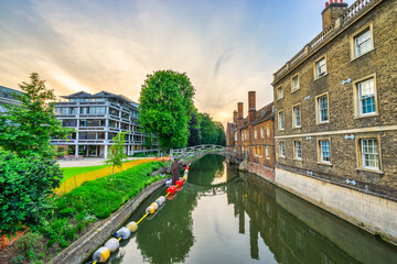 Mathematical Bridge at sunset in Cambridge. England