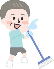 二頭身_指差し浴室シニア男性清掃員