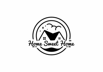 Home sweet home black line art illustration