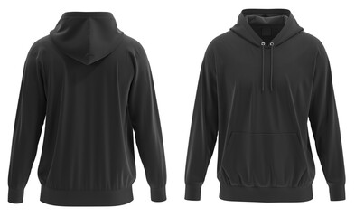 Blank black hoodie template. Hoodie sweatshirt long sleeve with clipping path, hoody for design mockup for print, isolated on white background.