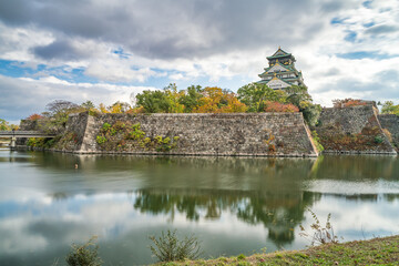 Fototapeta na wymiar Osaka Castle viewed in autumn season. Japan
