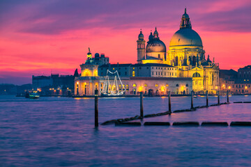 Santa Maria Della Salute cathedral at sunset in Venice. Italy