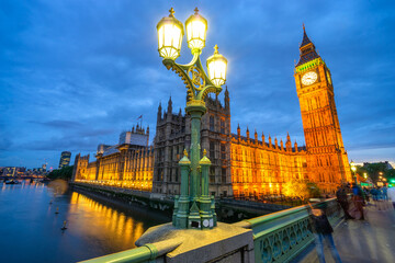 Big Ben close up view at dusk in London. England