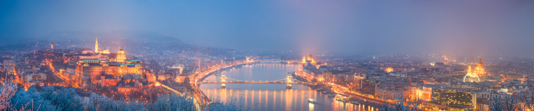 Skyline of Budapest on cold winter day. Hungary 