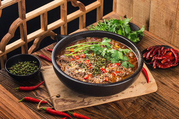 Boiled beef with Chinese Sichuan cuisine