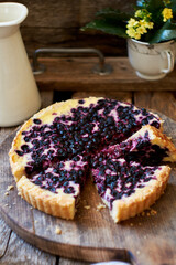 Pie with cottage cheese and blueberries