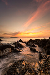 Rocky beach with sunset