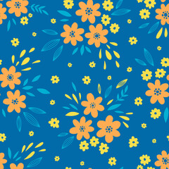 Seamless pattern flower design.Print botanical textile fabric fashion.Modern vintage style.