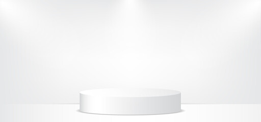 White studio background with stage or podium and beautiful lightning