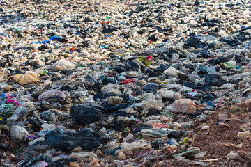 Large pile of garbage. lot of plastic waste. Environmental pollution.