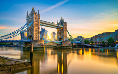 Tower Bridge at sunrise  in London, England